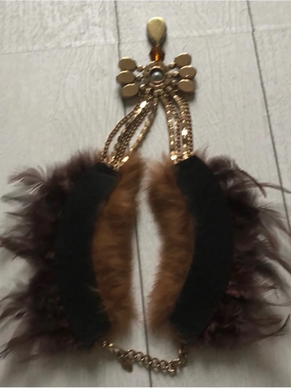 Viviana Brown and Amber Crystal Fur-Accent Necklace